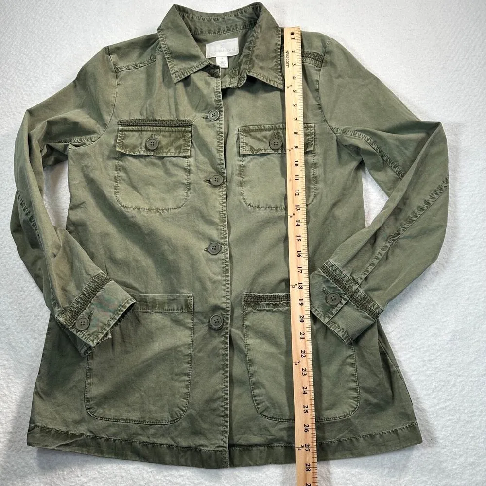 Caslon Army Green Button Front Field Shirt Jacket Women's Small Utility - Image 7