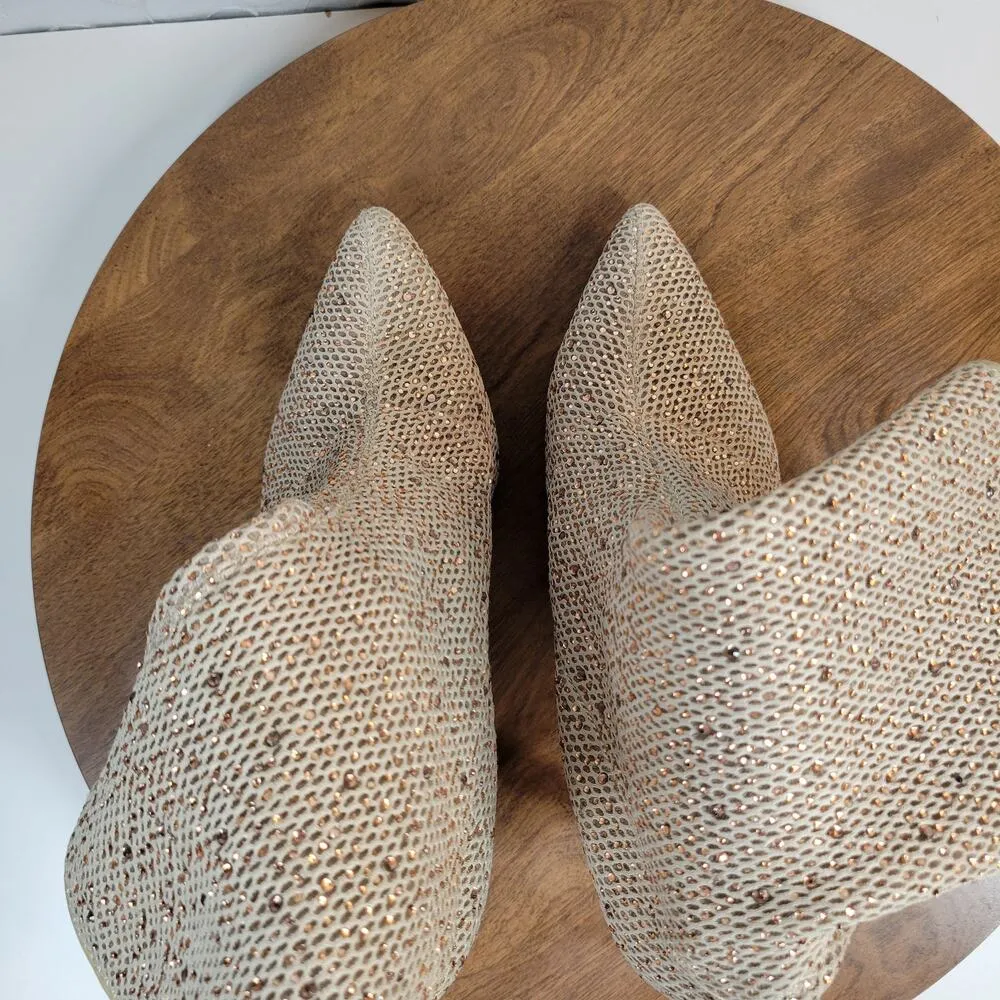 Cape Robbin Womens Boots 10M Gold Blush Rhinestones Mesh High Heel Pointed Toe - Image 9