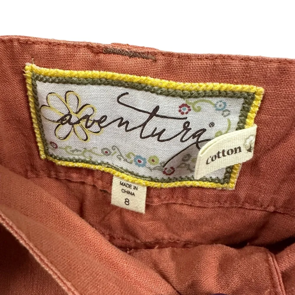 Aventura Organic Cotton Mid Rise Tie Belted Orange Button Pocket Shorts Womens 8 - Image 10