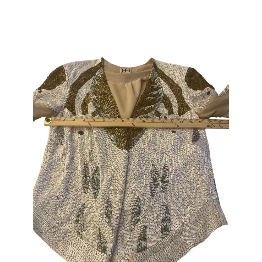 Haute Hippie (Serena Gossip Girl) Beaded Blazer Tan/ Gold XS Evening Jacket - Image 10