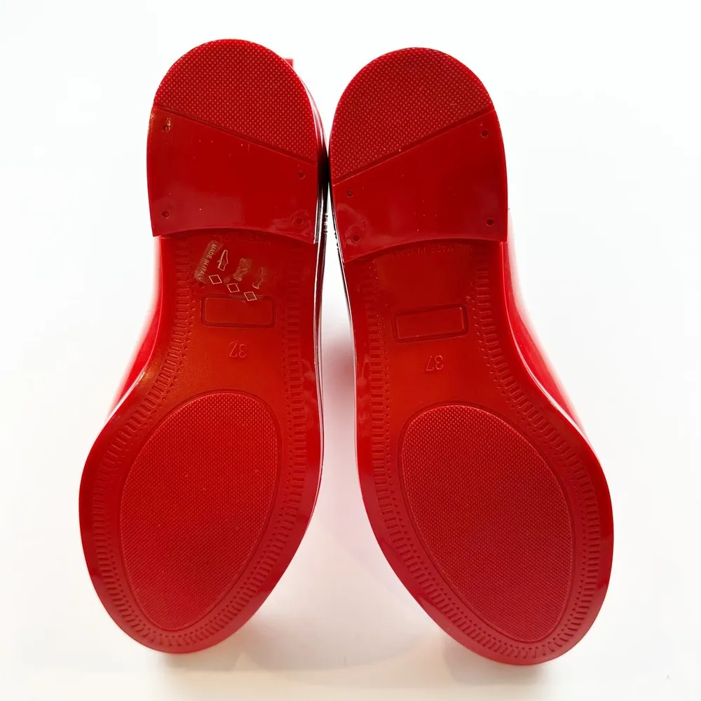 Love Moschino Chelsea Wellington Rain Boots Red Heart Glossy PVC Ankle 37 7US - Image 9