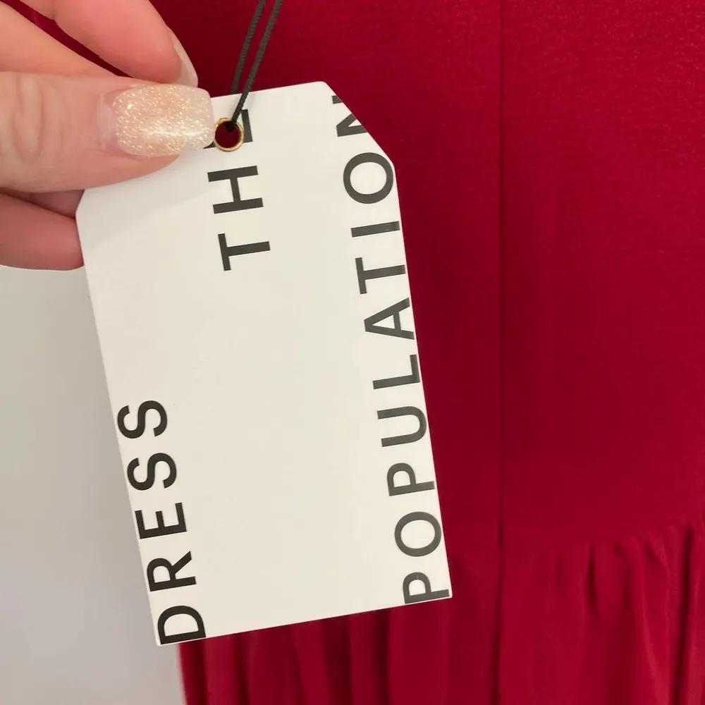 Dress The Population Alicia Chiffon Fit and Flare Midi Dress Garnet Size Large - Image 8