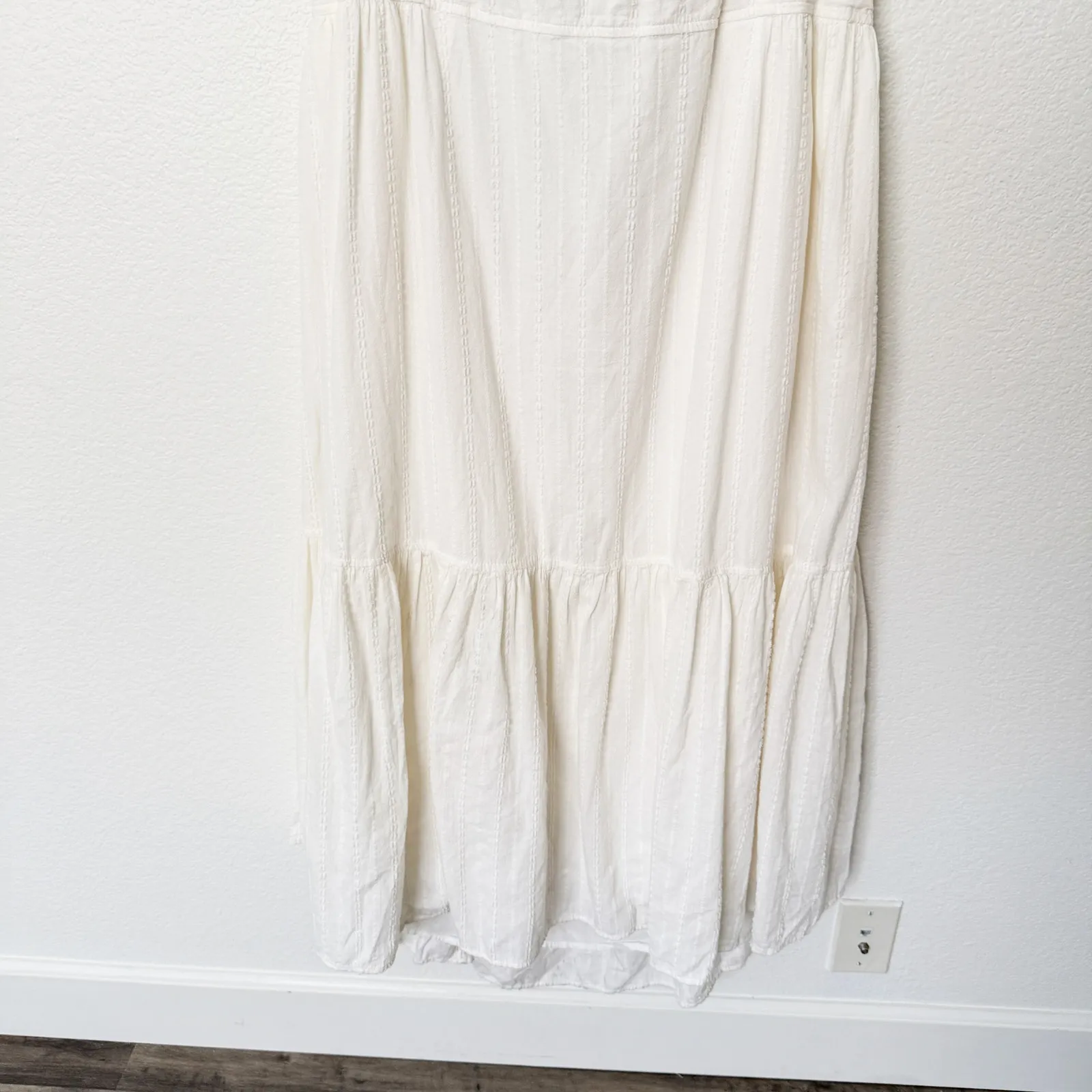 [Madewell] Cream Ruffle Strap Textural Striped Tiered Midi Dress Cutout Back 2X - Image 9