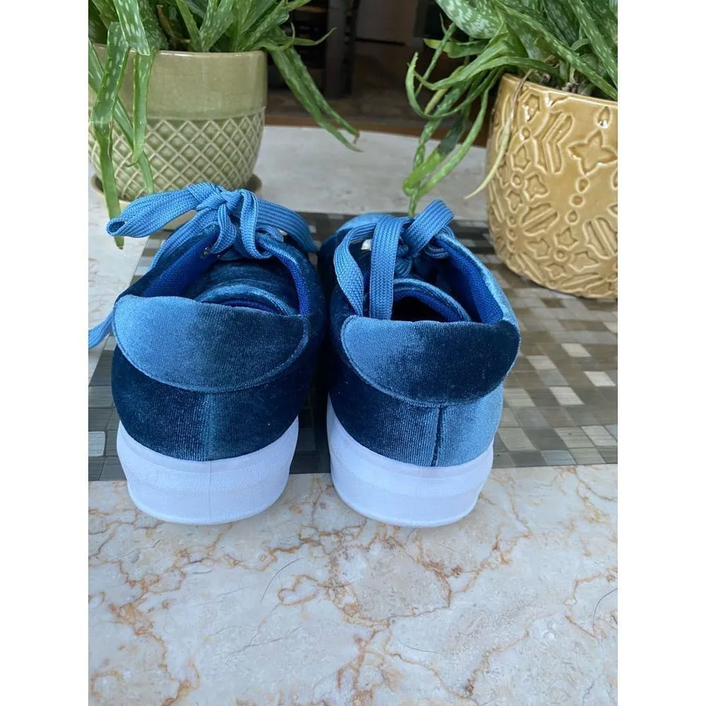 Velvet textile blue fashion sneakers size 7.5 with Pearl womens - Image 7
