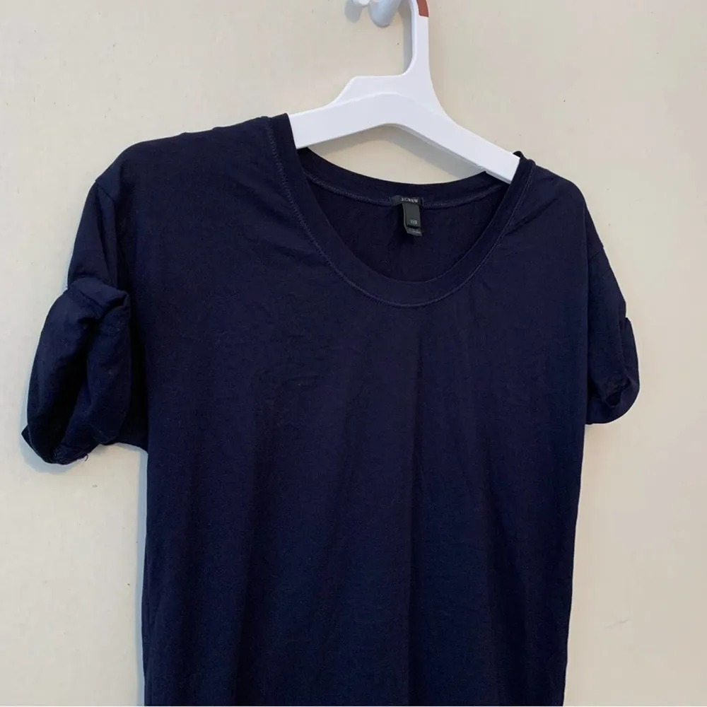 JCrew Navy Side Slit Tunic Crew Neck T-shirt Cuffed Sleeves - Image 2