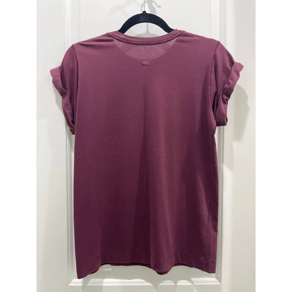 Lululemon “Breathe Deeply” Garnet Burgundy Roll Around Tee Shirt Sz 6 - Image 3