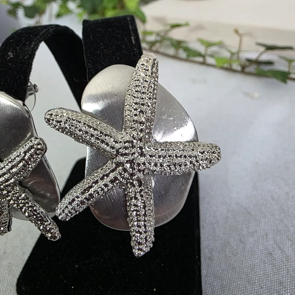 Silver Starfish Statement Earrings - Image 3
