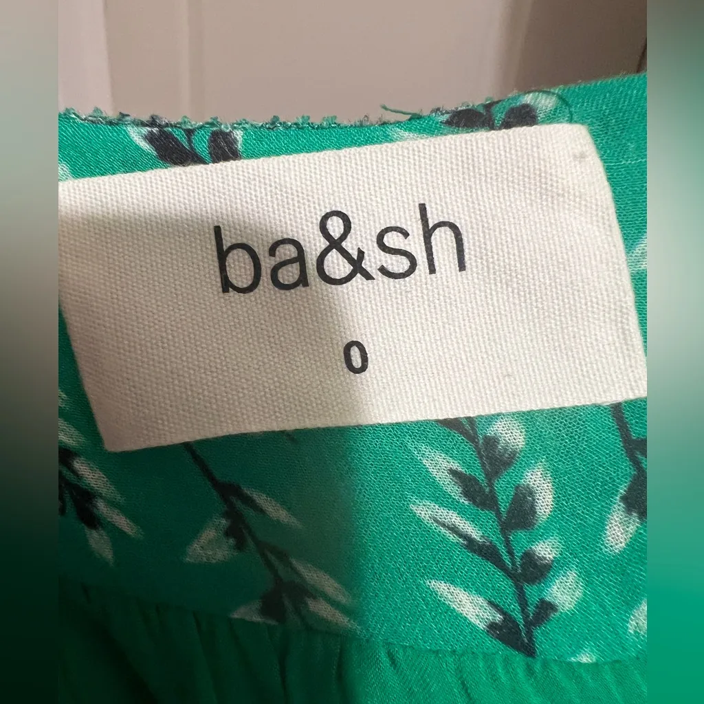 ba&sh Green Corn Wrap Dress 0 US Size 4 Bohemian Resort Floral Maxi Peasant - Image 4