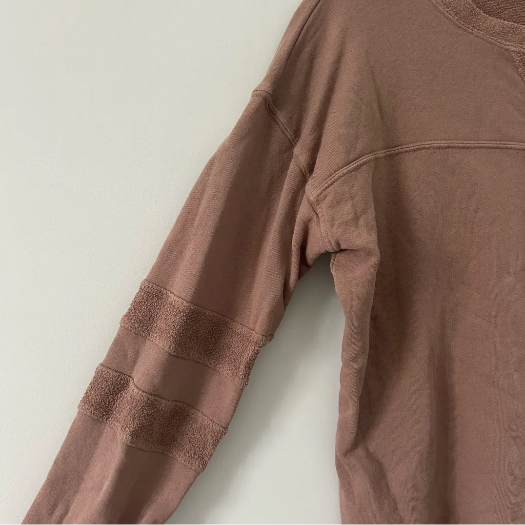 Year of Ours Brown Terry Stripe Cotton Varsity Crewneck Relaxed Fit Sweater S - Image 5