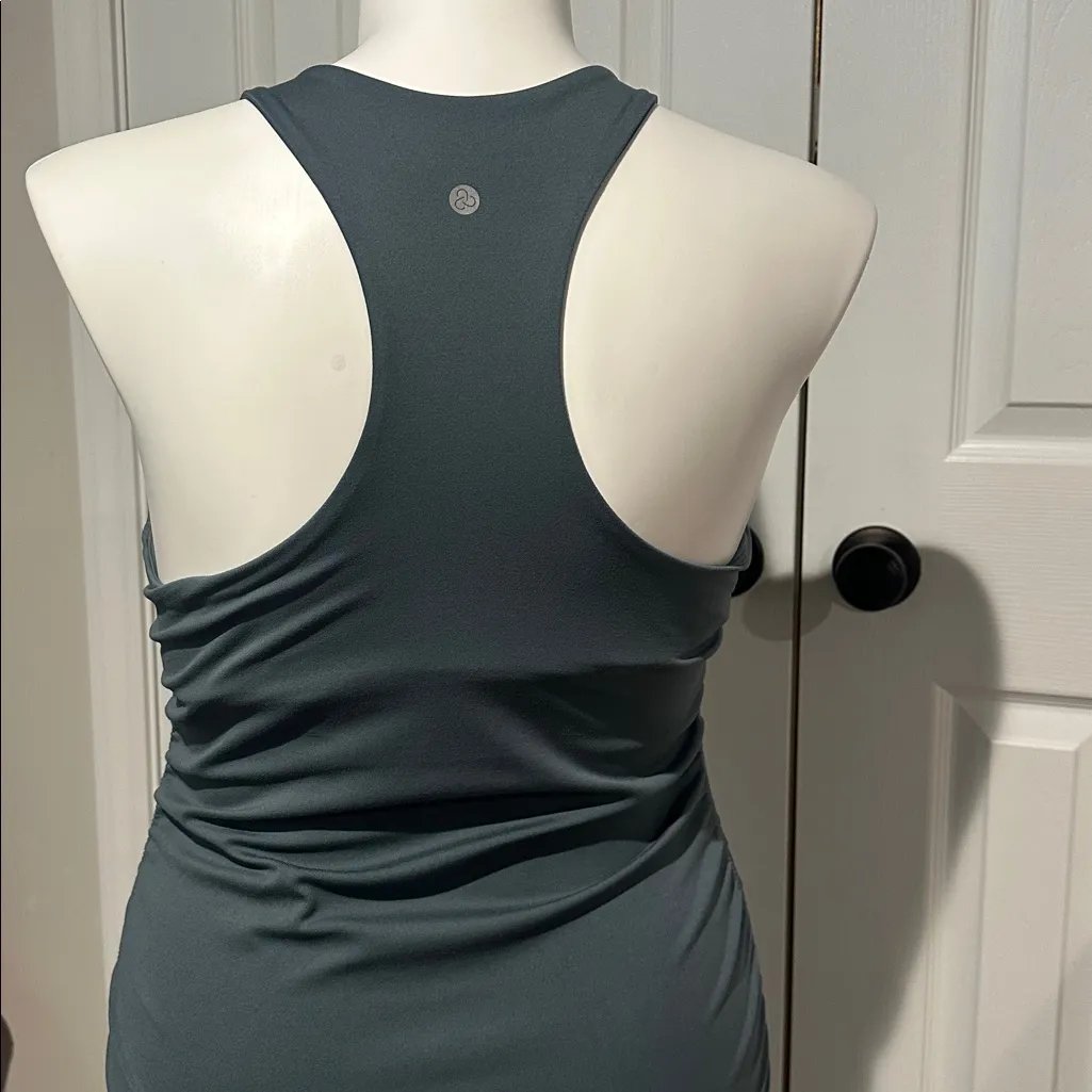 Zella athletic ruched‎ midi dress with removable cups size L slate blue color - Image 3