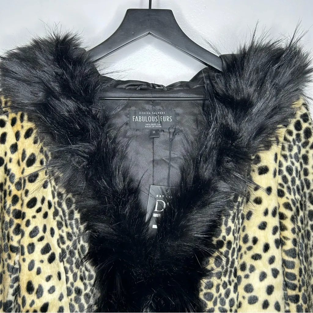Donna Saylers Fabulous Furs Faux Fur Full Length Hooded Coat Size M NWT Black Size M - Image 3