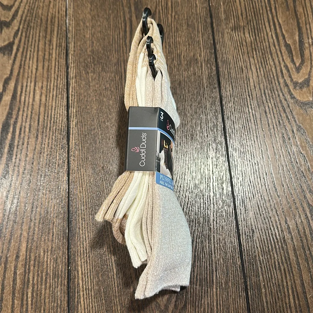 Cuddl Duds Plushfill 3-Pack Midweight Everyday Crew Socks NEW Taupe - Image 7