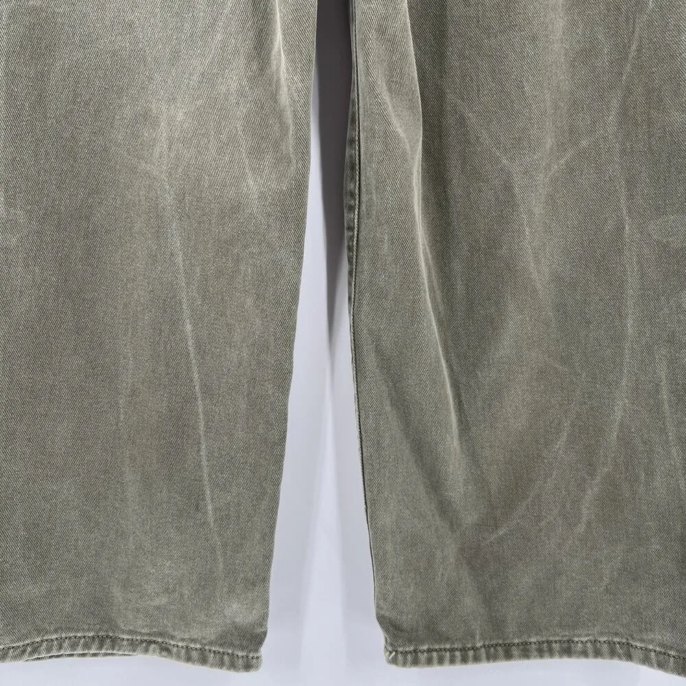 Zara Wide Leg Jeans Dark Green Wash High Rise Cotton Cropped Women’s Size 2 - Image 6
