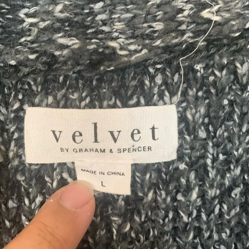 Velvet Graham & spencer womens large wool cardigan sweater black knit raw casual - Image 2