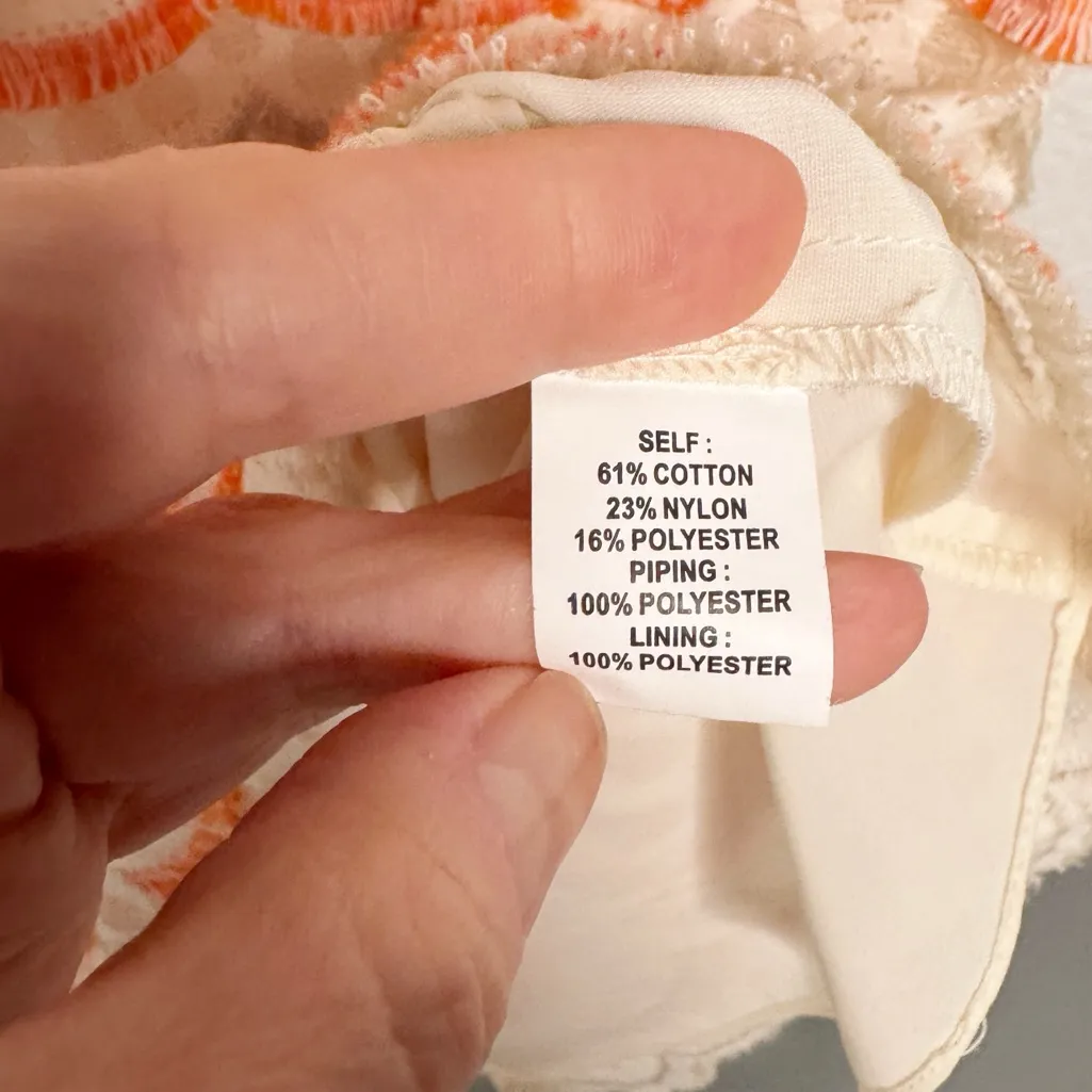 PHOEBE COUTURE PINK ORANGE OFF WHITE FRINGE SLEEVELESS DRESS SZ 8 - Image 8