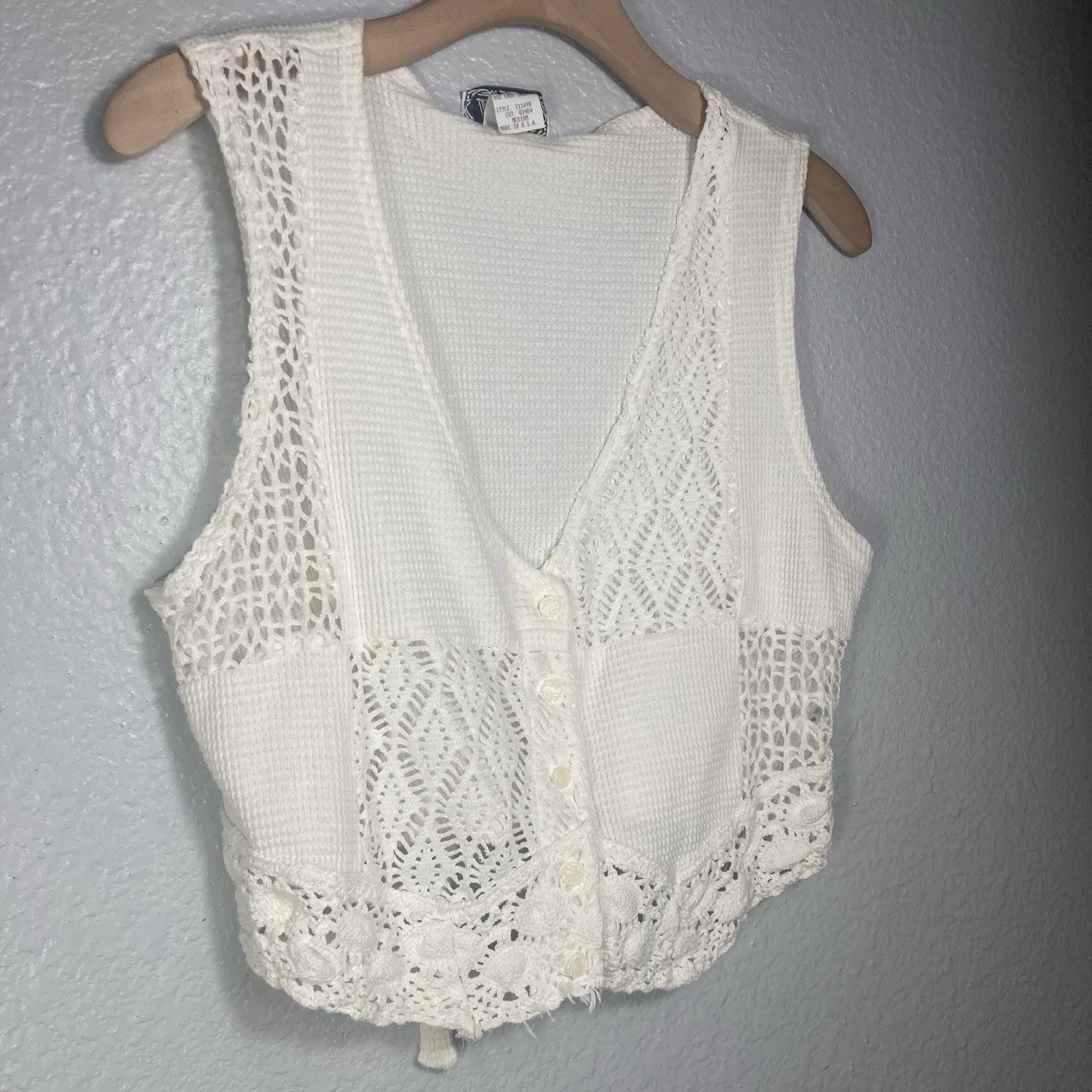 VTG Lajate Crochet Sweater Vest M Cream Ivory Boho Cottage Granny Neutral USA Size M - Image 2