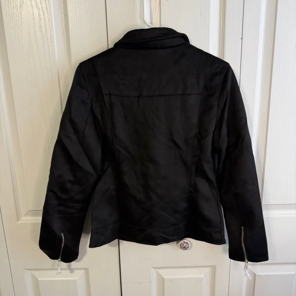 Bellivera black faux suede moto full zip jacket size medium - Image 8