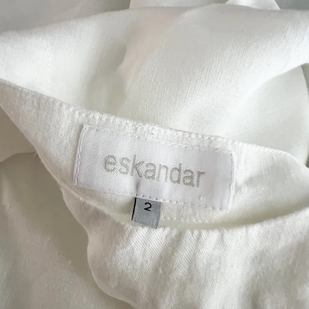 Eskandar Linen Woven Lightweight Scoop Neck Sleeveless Tank Top Blouse White XL - Image 2