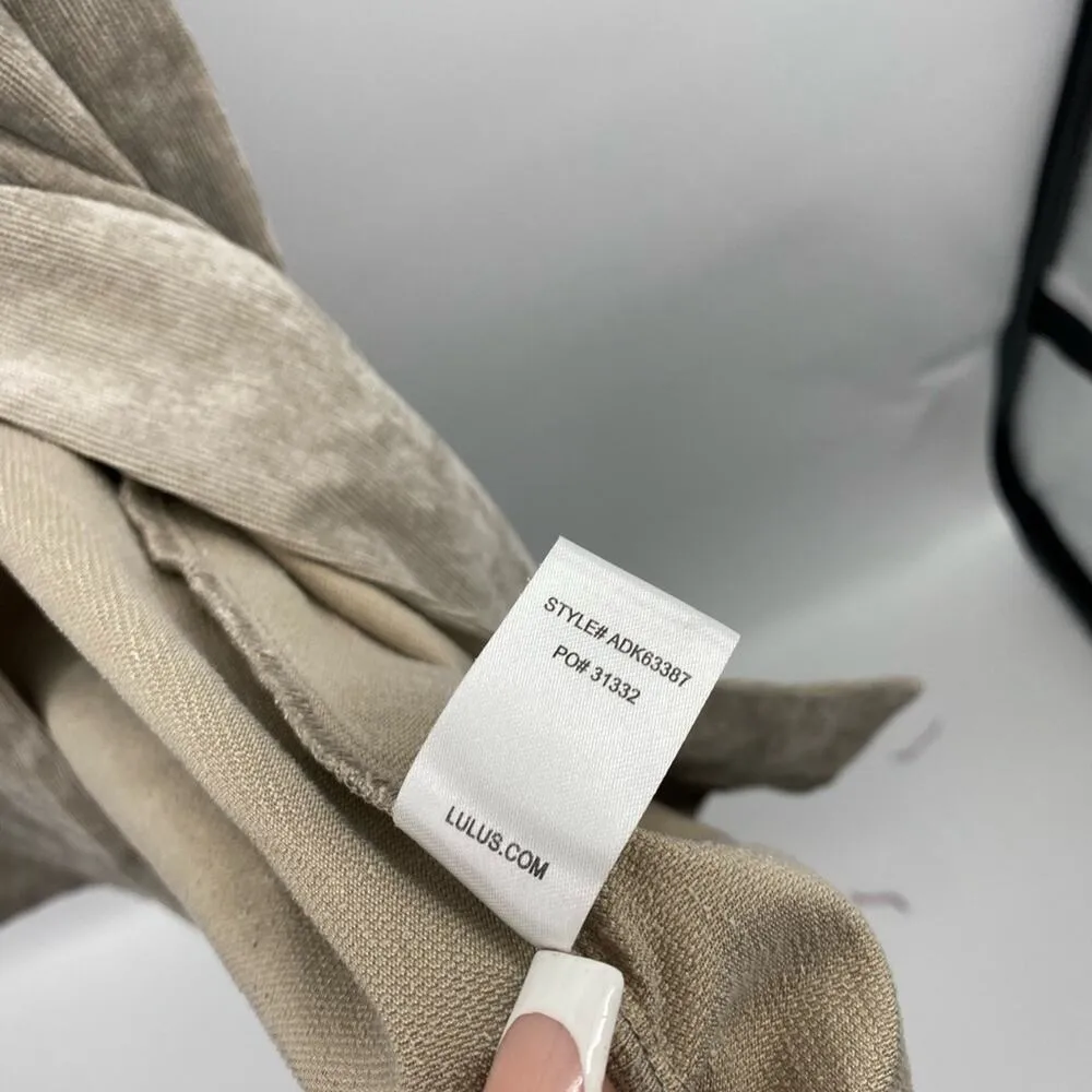 Lulus Benton Light Grey Corduroy Button-Up Sleeveless Mini Dress Deep V Sz Large - Image 10