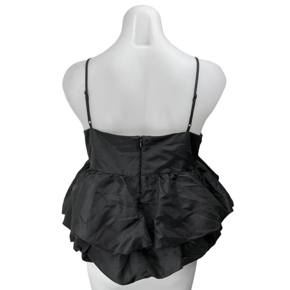 A New Day Black Silk Satin Sleeveless Peplum Ruffle Cami Crop Blouse Tank Top L - Image 5