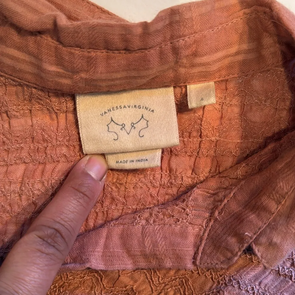 Anthropologie Vanessa Virginia Size 0 Boxy Button Up Shirt Top Orange Embroidery - Image 6
