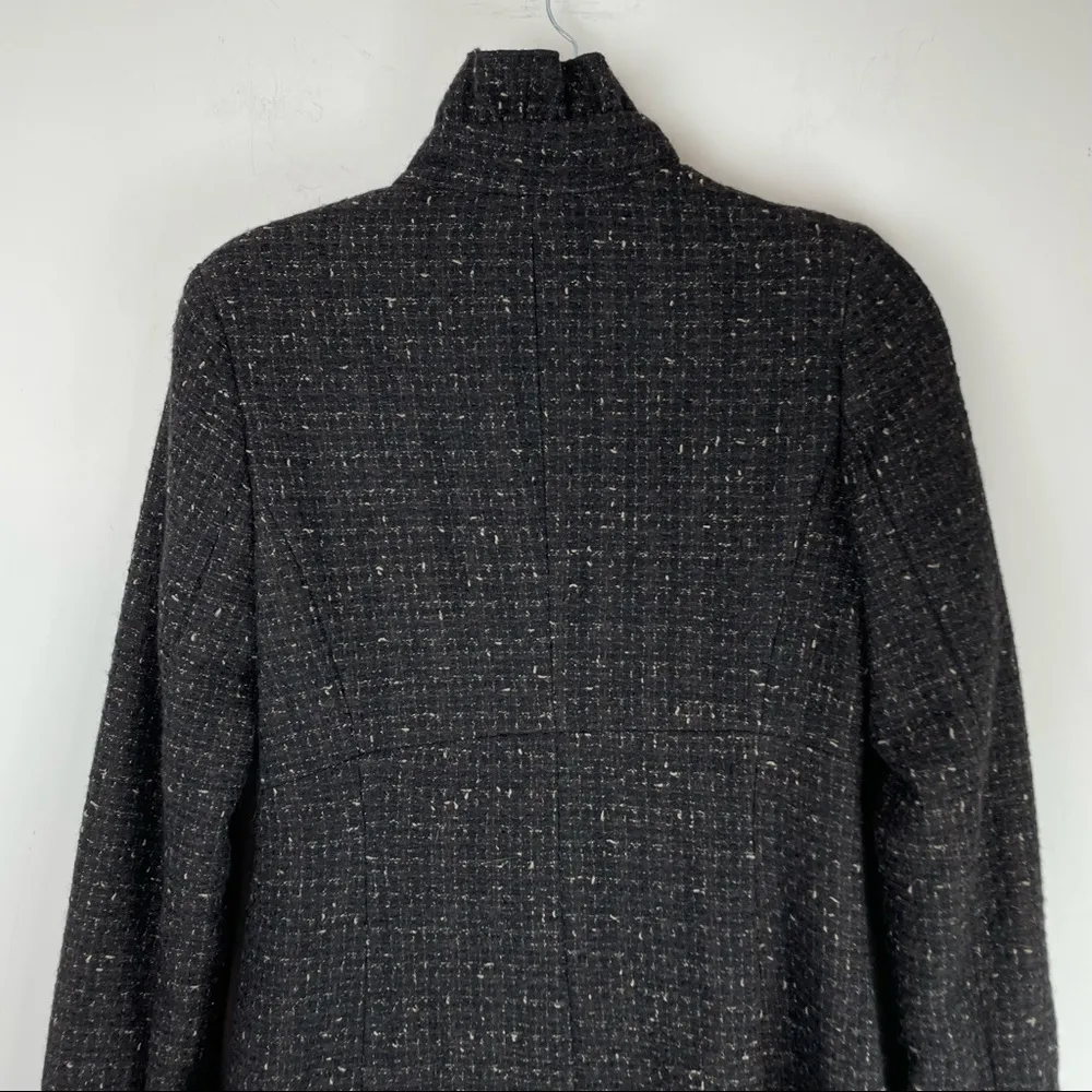 DKNY Black Brown Tweed Wool Ruffle Longline Coat Jacket Sz 4 - Image 12