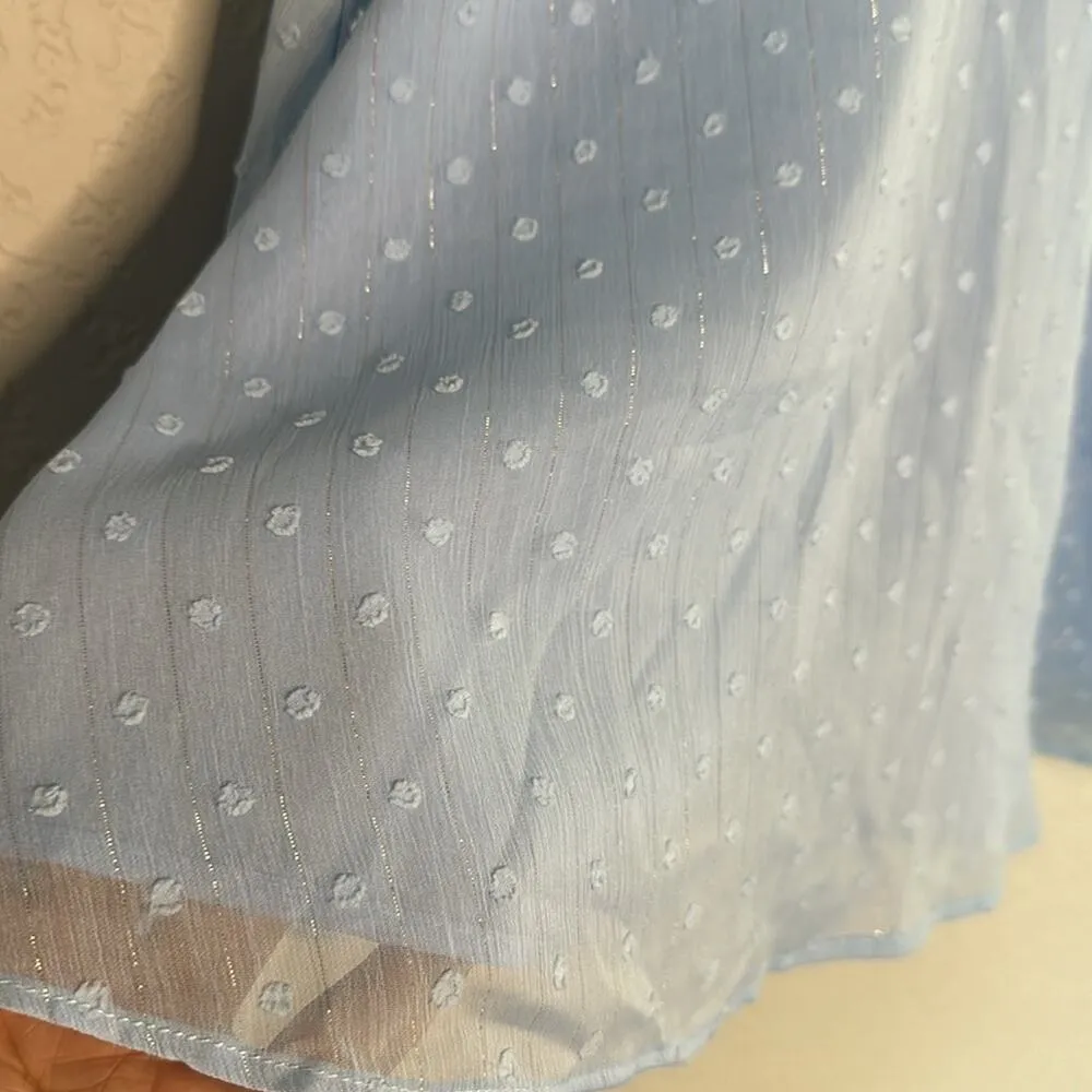 Revolve Superdown Bree Mini Dress Sky Blue Chiffon Metallic Swiss Dot Shower - Image 4