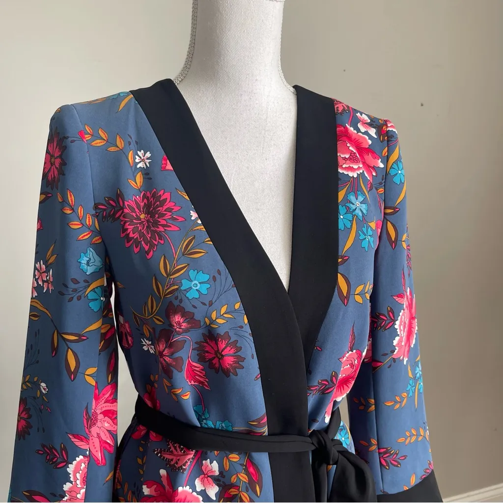 LOFT | Blue Floral Belted Jacket Sz XS - Image 3