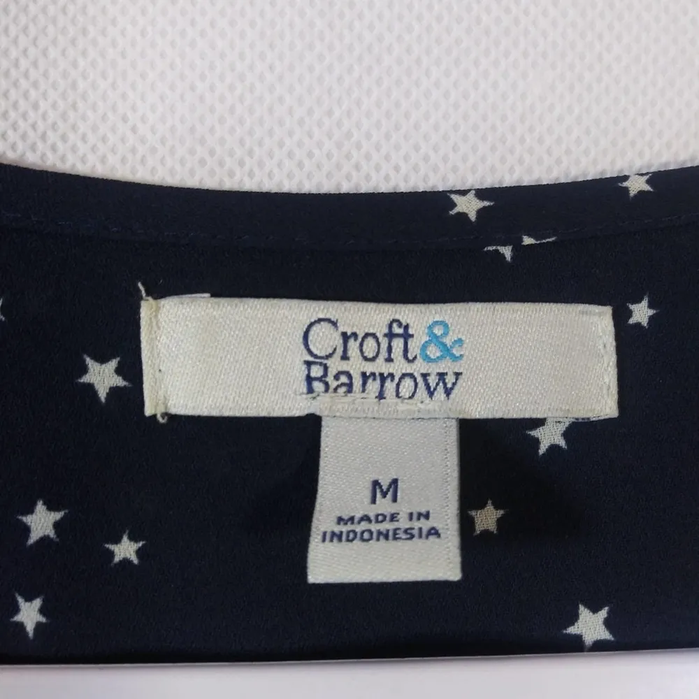 Croft & Barrow Navy Blue Star Print Casual Short Sleeve Blouse Size M - Image 6