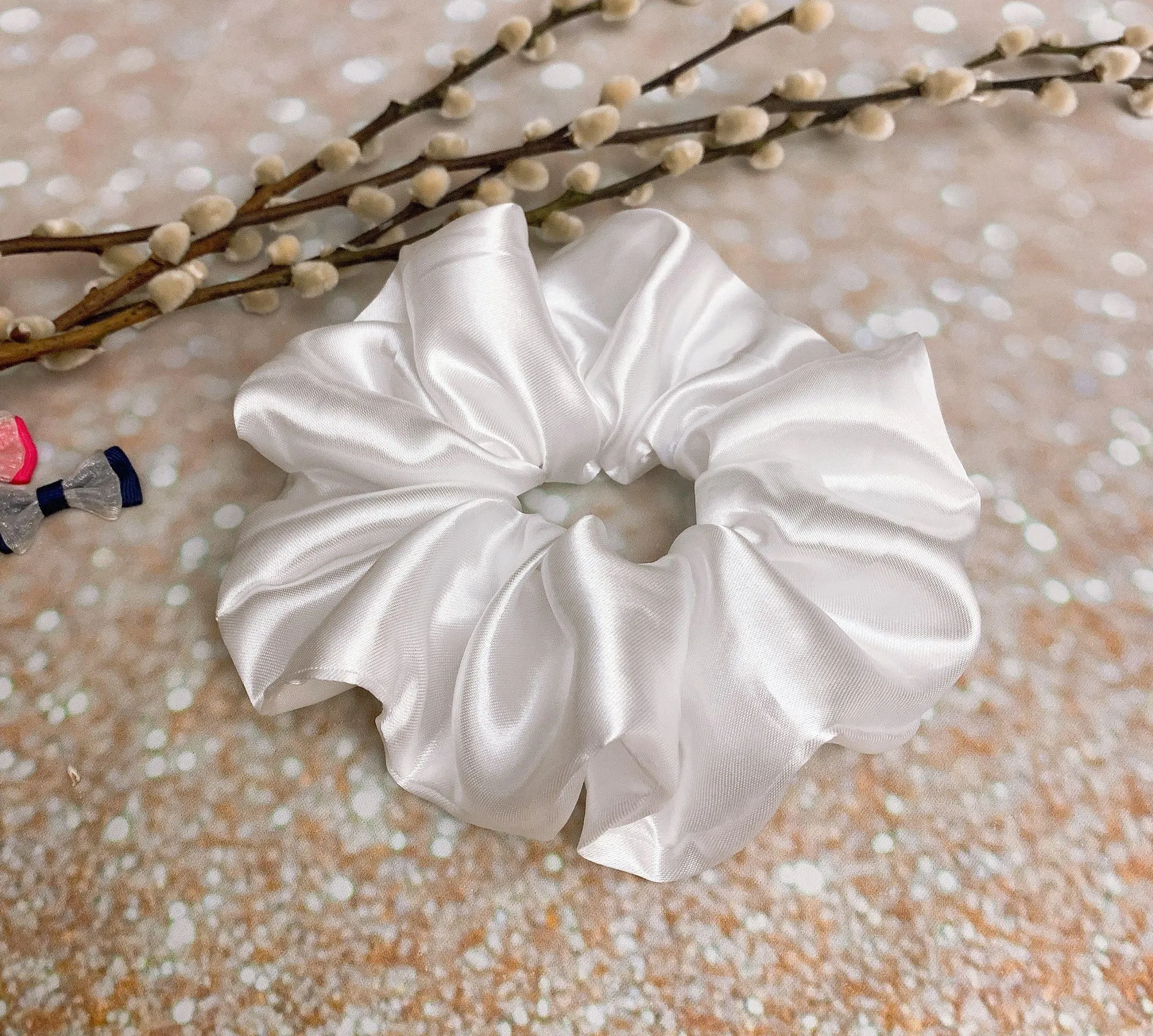 Jumbo White Satin Scrunchie Oversized Scrunchie Xxl Scrunchie - Image 2