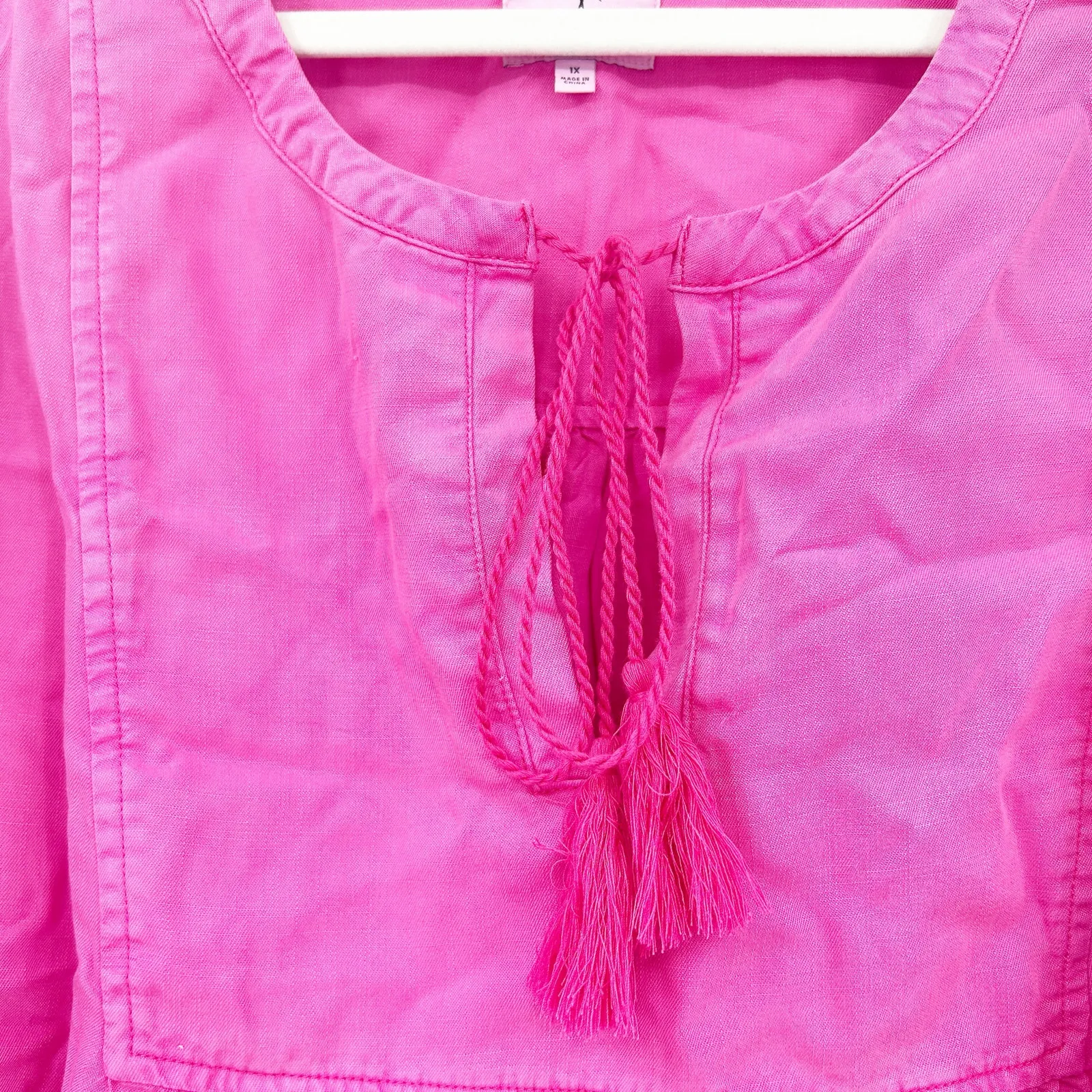 Serra Retreat Womens‎ Lyocell Beachy Boho Point Mugu Peasant Blouse 1X Pink - Image 4