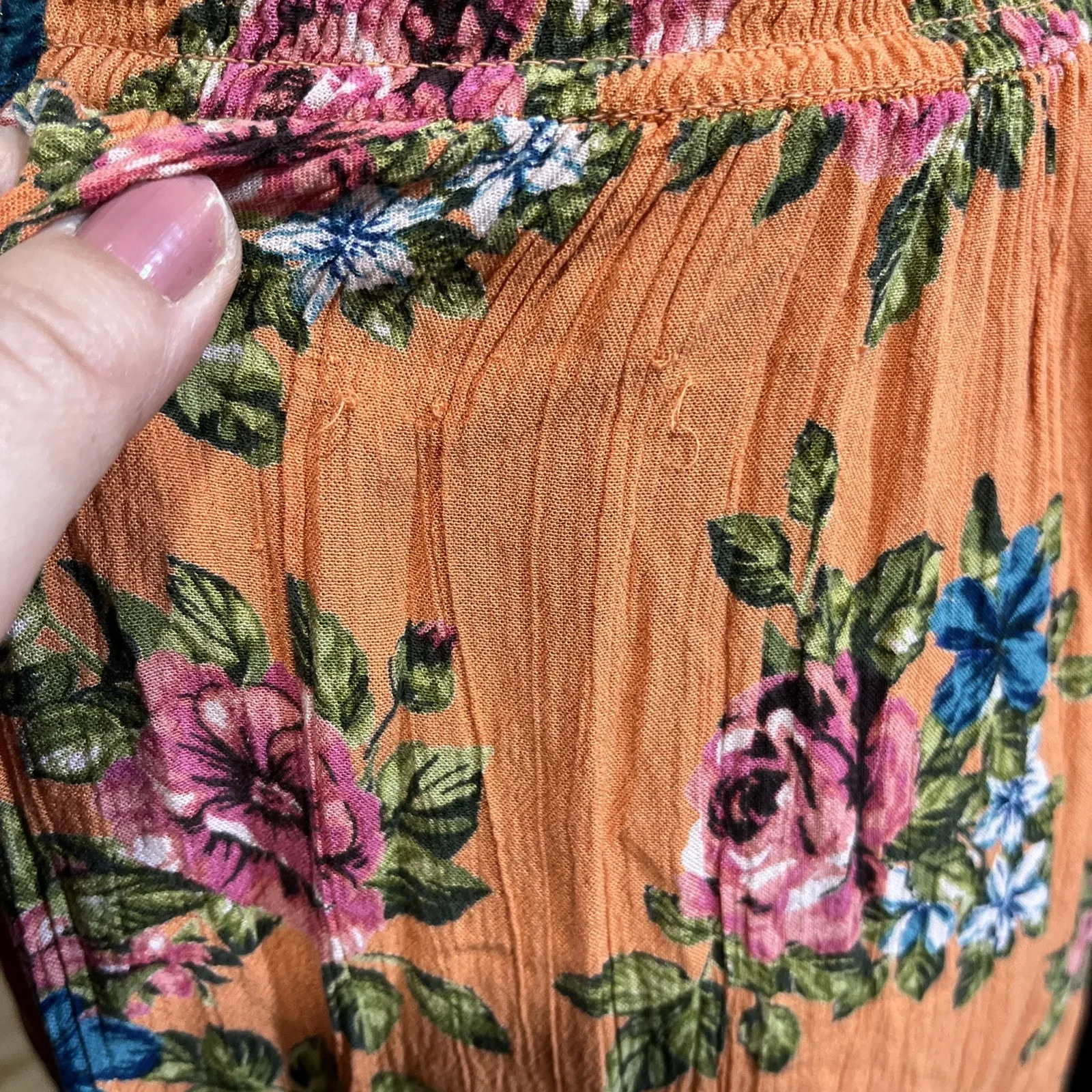 Angie Y2K Babydoll Floral Maxi Dress Small Smocked Tiered Cottagecore Gauzy - Image 11