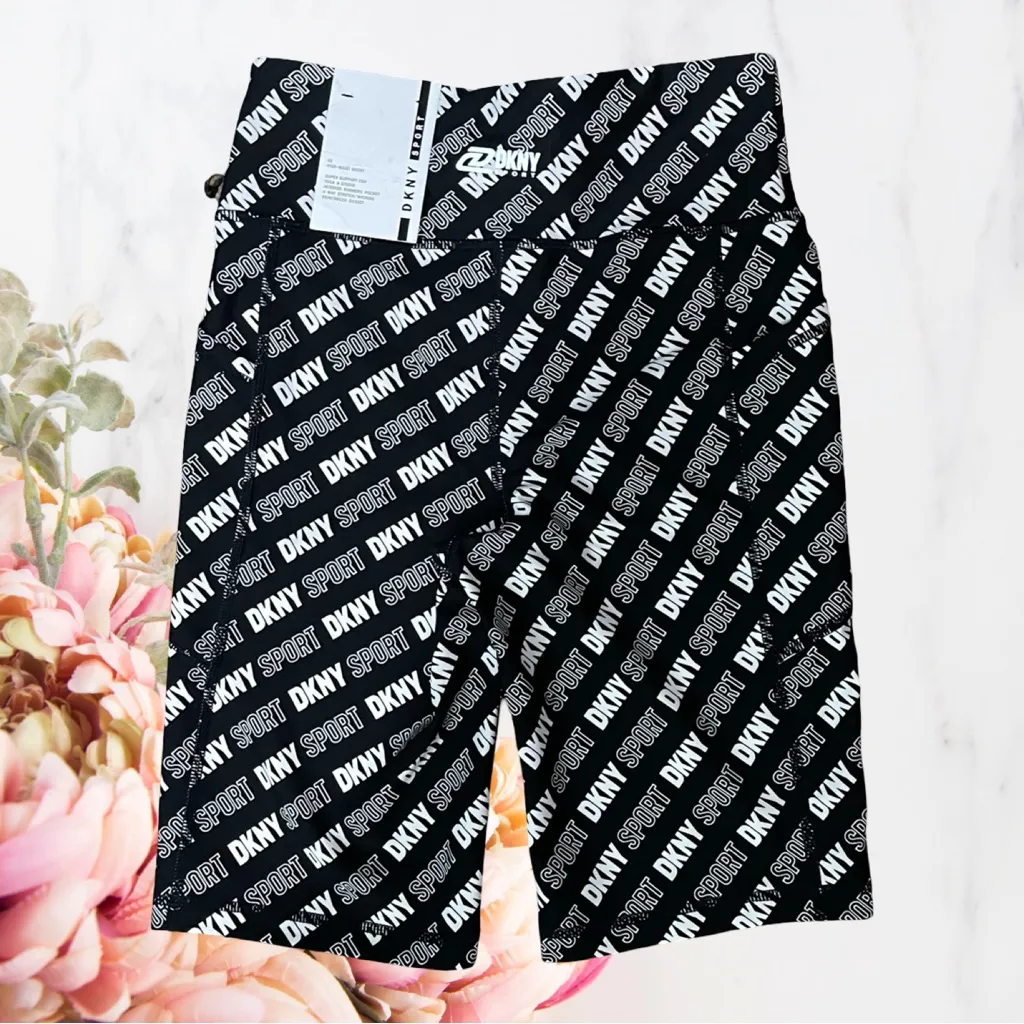 DKNY Women's Black and White Logo Bike Shorts - Image 6
