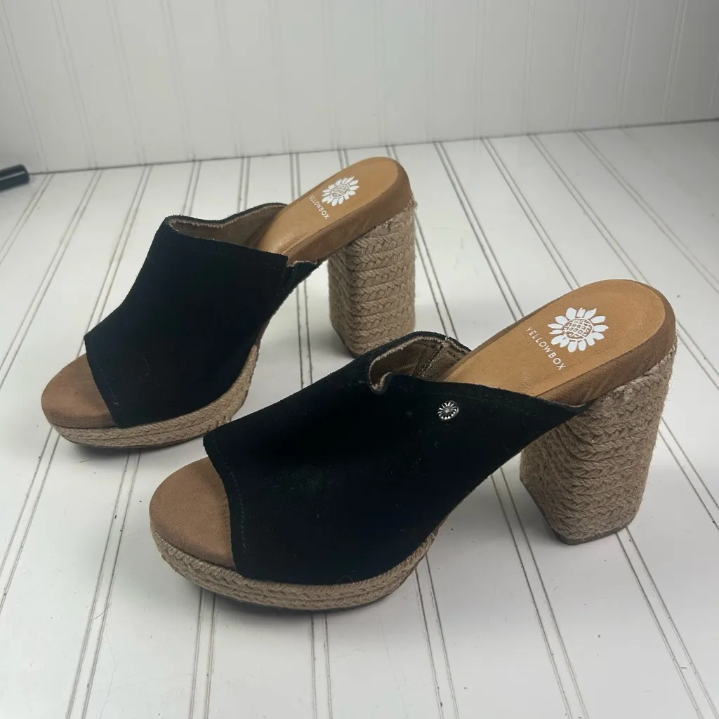 Yellow Box Ambur Black Suede Espadrille Platform Block Heel Womenโs Size 8.5 - Image 9