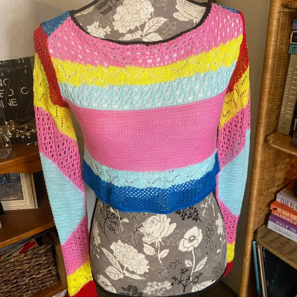 STAUD Rainbow Stripe Crochet Lumison Top Pink - Image 4