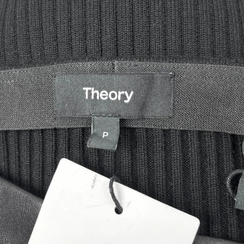 NEW Theory $495 Black Lamb Leather Ribbed Sweater Pencil Straight Midi Skirt XS - Image 9
