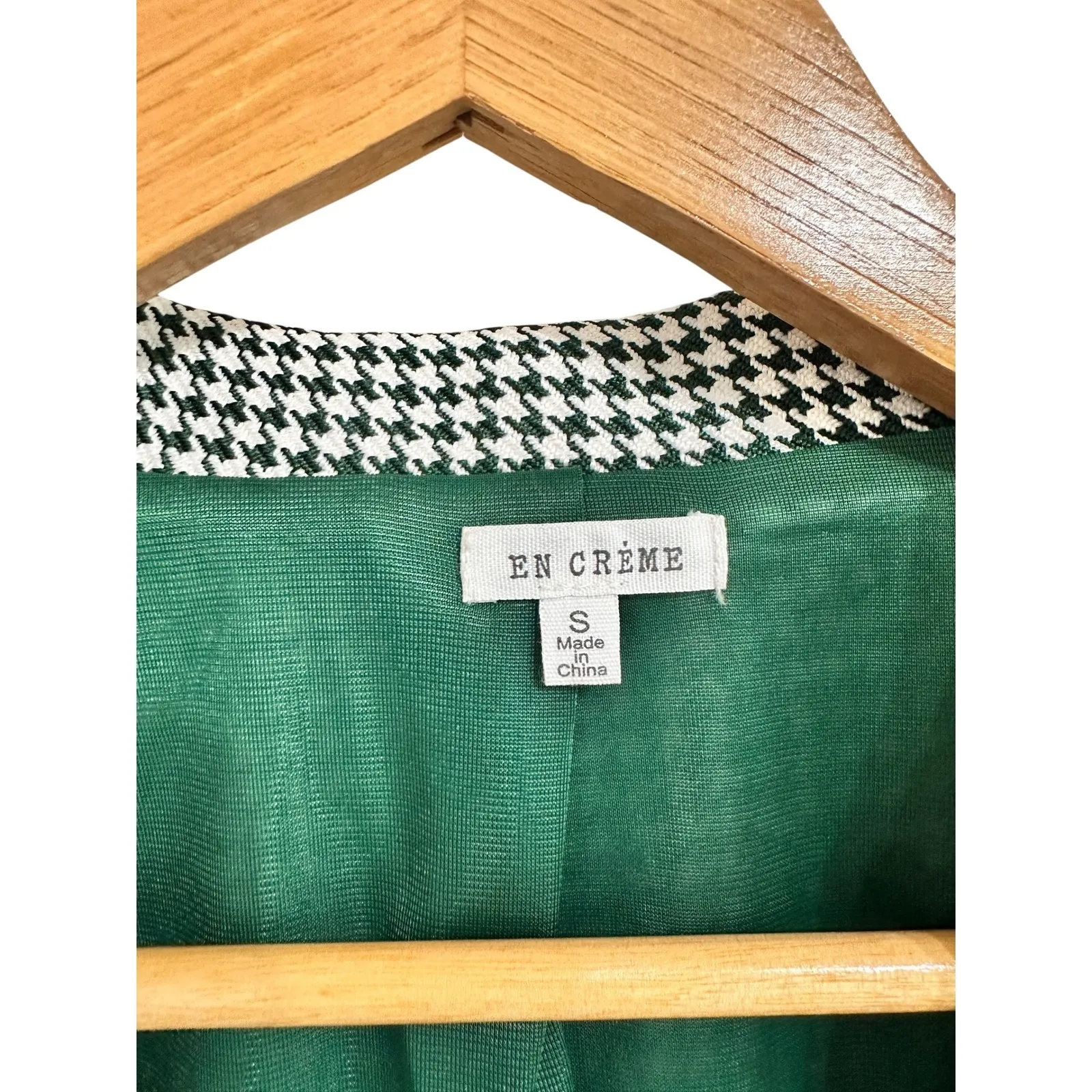 En Creme Women's Cropped‎ Blazer Houndstooth Print size Small Black - Image 3