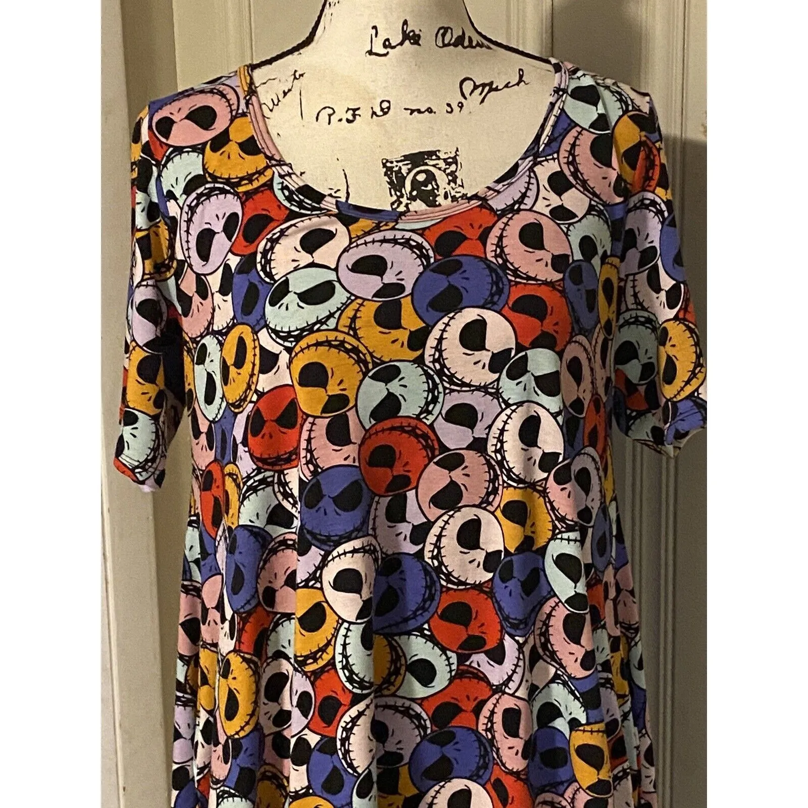 LuLaRoe Sm Perfect Tee Jack Skellington Skulls Disney Multicolor Swing Dress NEW - Image 7