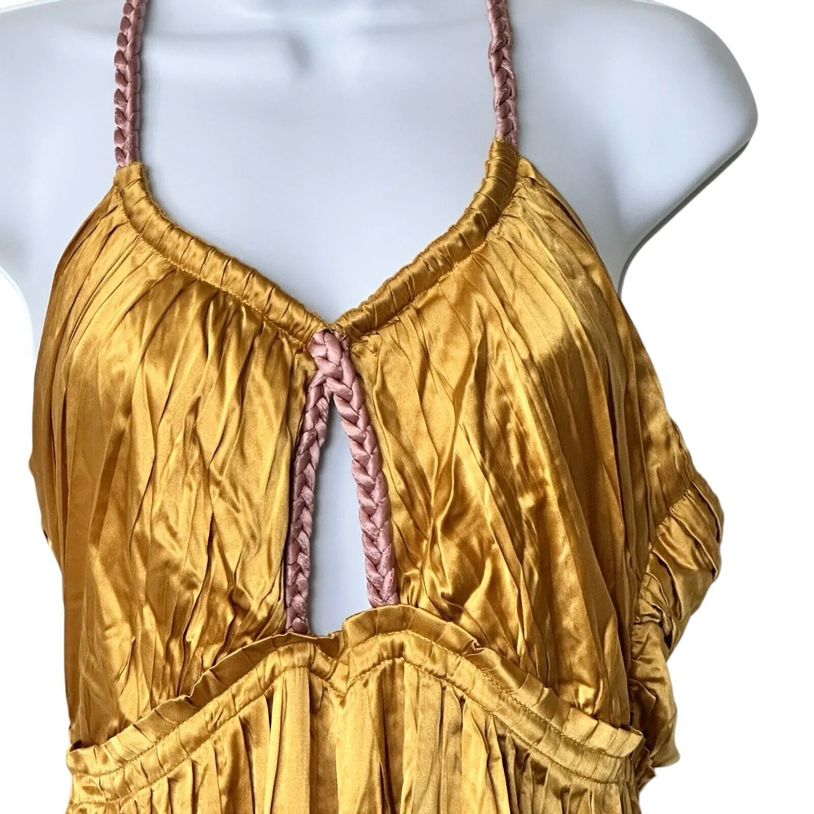 NWT Anthropologie Silk Color blocked satin halter cut out Maxi Dress 8 - Image 7