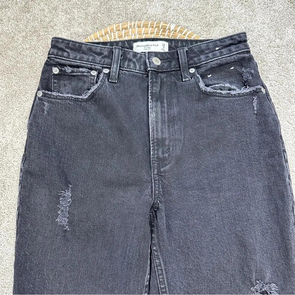 Abercrombie & Fitch Curve Love The Mom High Rise Skinny Jean Black Destroy 26 2R - Image 5