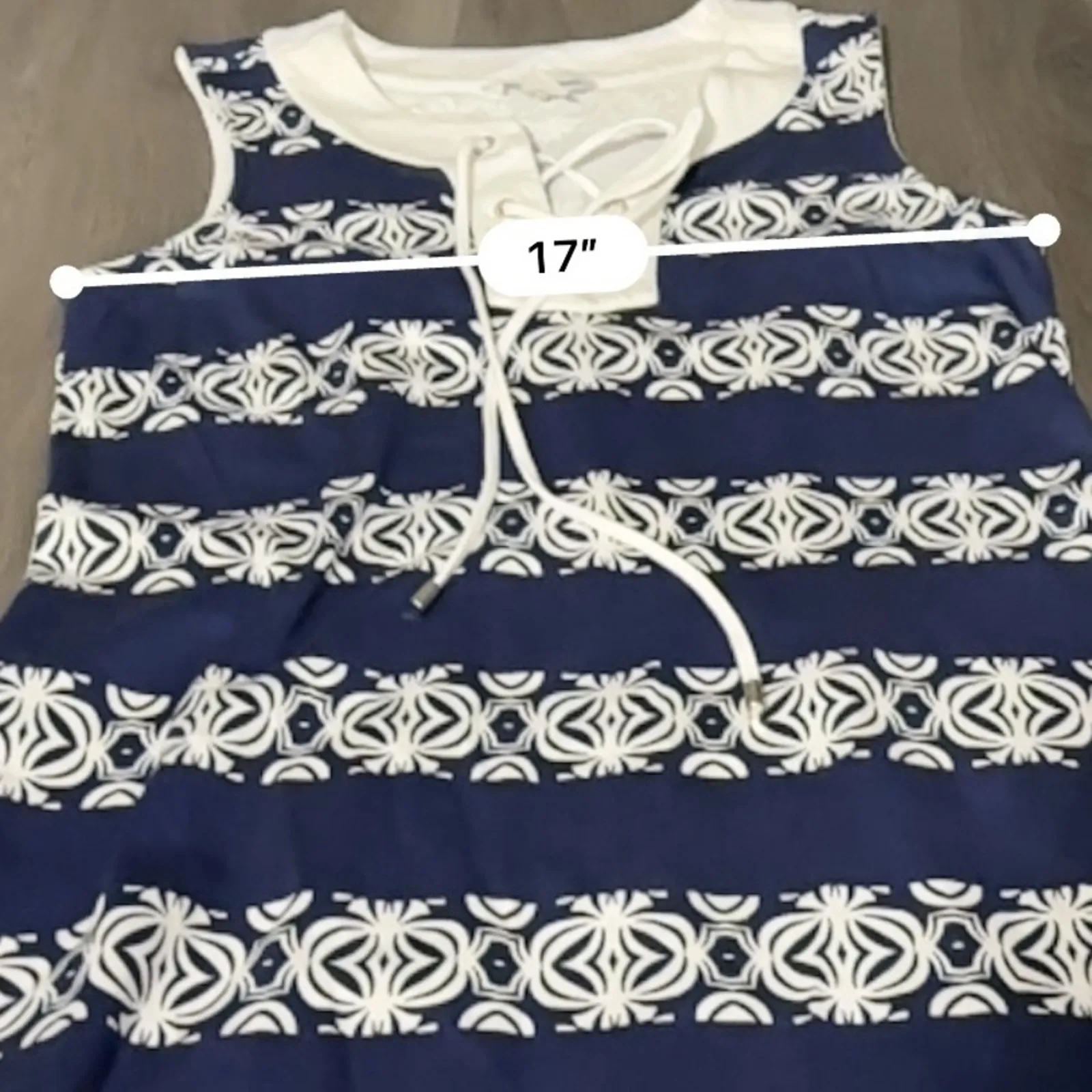 Tommy Bahama Navy Blue & White Striped Geometric‎ Print Lace Up Dress Sz S - Image 10