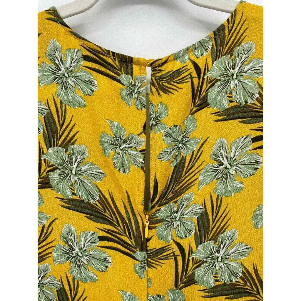 Skies are Blue Jumpsuit Womens‎ Medium Yellow S/S Hawaiian Wide Leg Pleated - Image 8