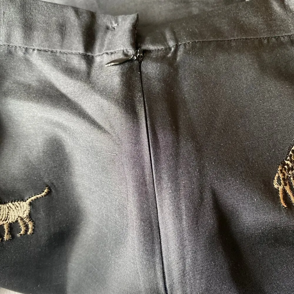 Vintage silk crop pants with embroidered safari animals size 14 - Image 4