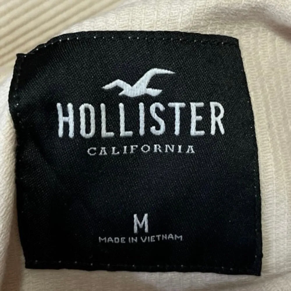 Hollister Cream Corduroy  Zip Up Drawstring Hoodie Active Sweatshirt Jacket Sz M - Image 3