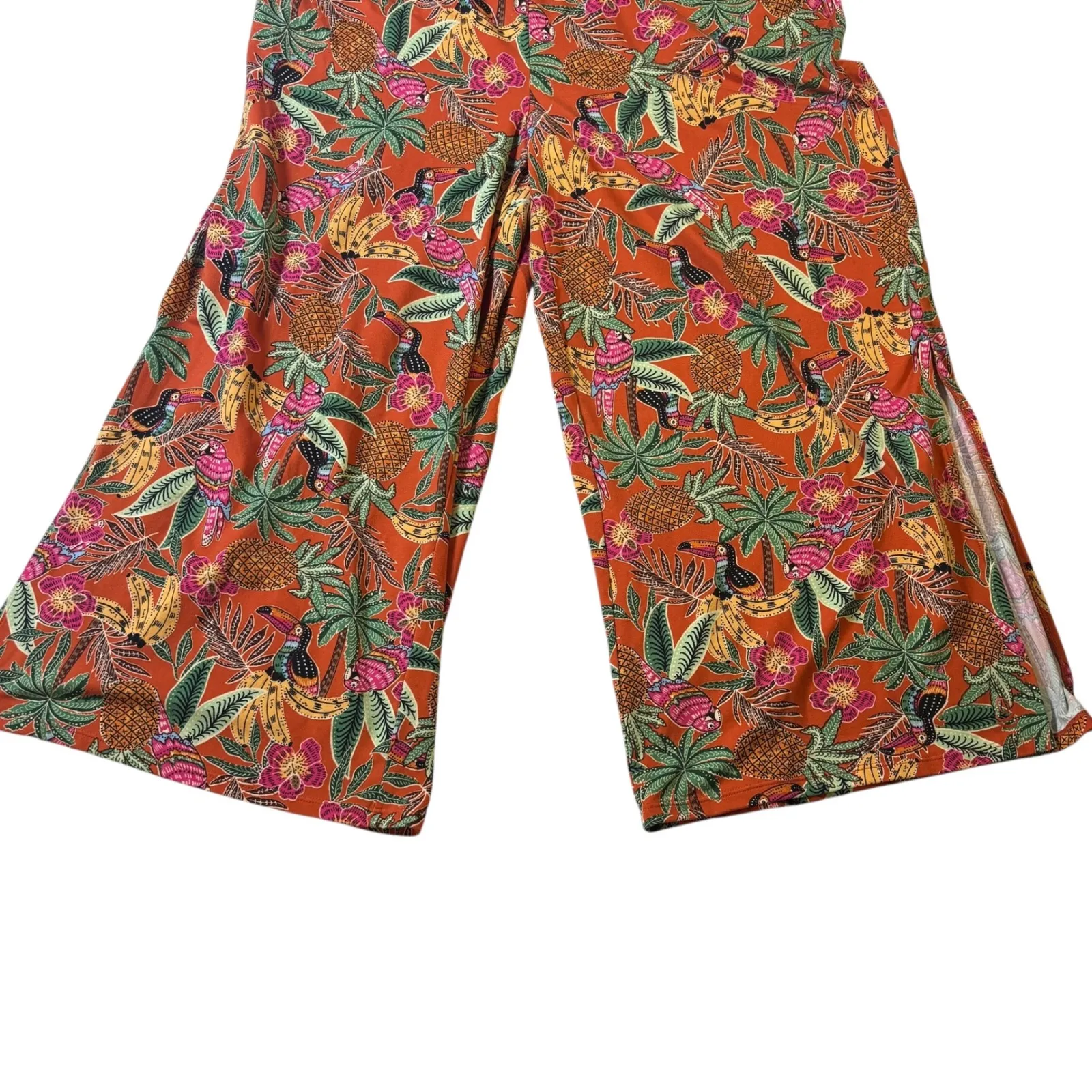 Cuddl Duds XS Orange Tropical Toucan Print Sleeveless Jumpsuit Wide‎ Leg - Image 8