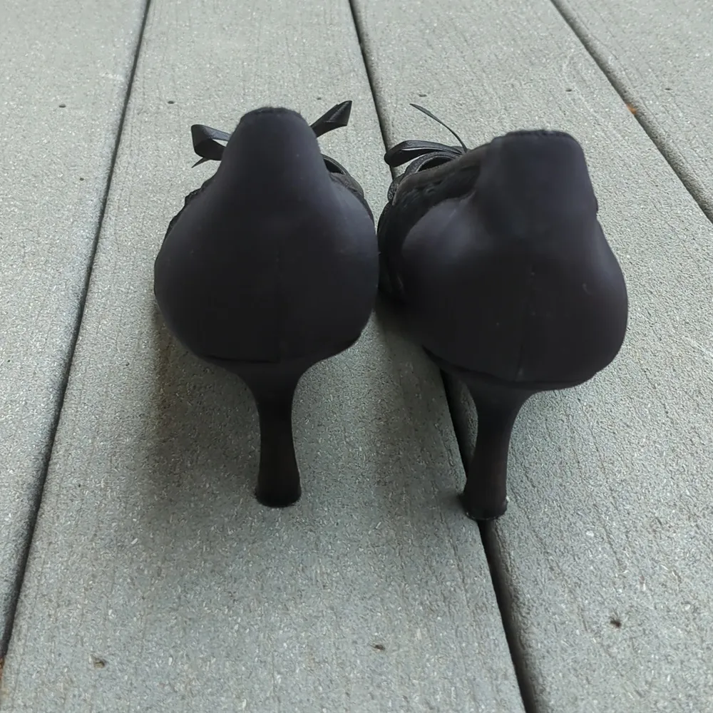 Metaphor Satin and Mesh Pointed Toe Heels with Bow - Image 5