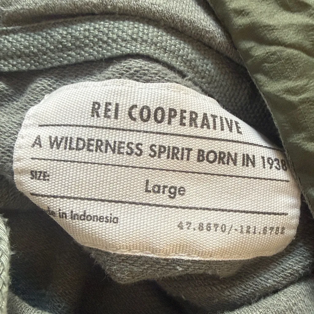 REI Women's Olive Green Hoodie with Red Details large Athletic Cotton Sweater Gray - Image 6