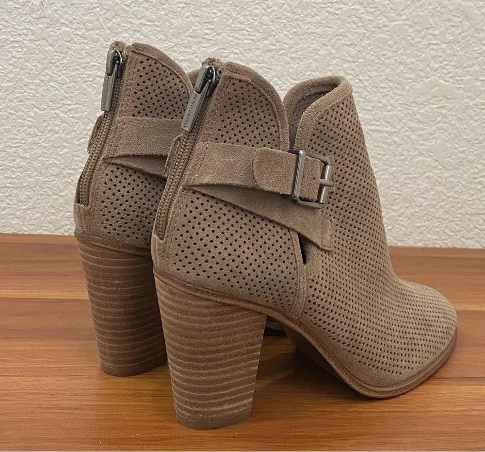 VINCE CAMUTO Perforated Tan Suede Heeled Booties Ankle Boots Women’s Size 7.5 - Image 3