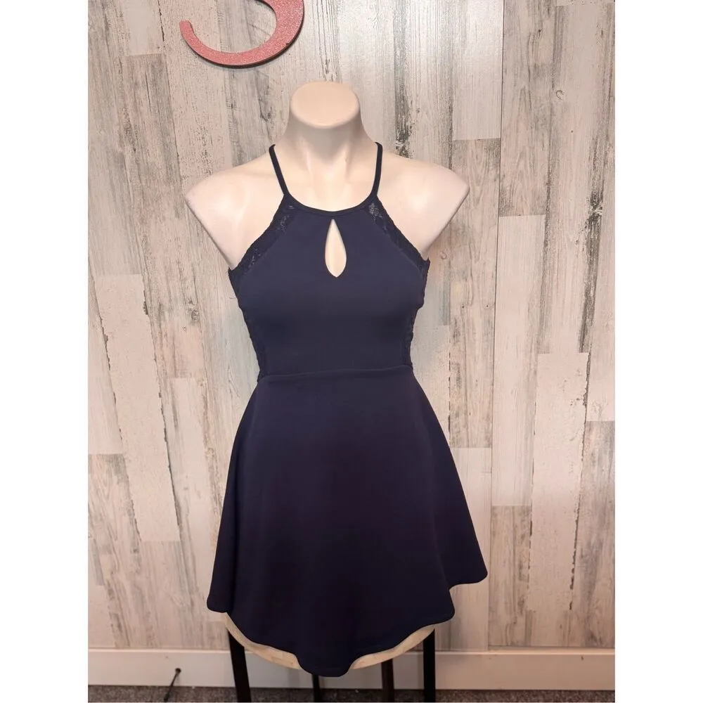 Speechless Navy Halter Lace Skater Dress Size 3 - Image 2