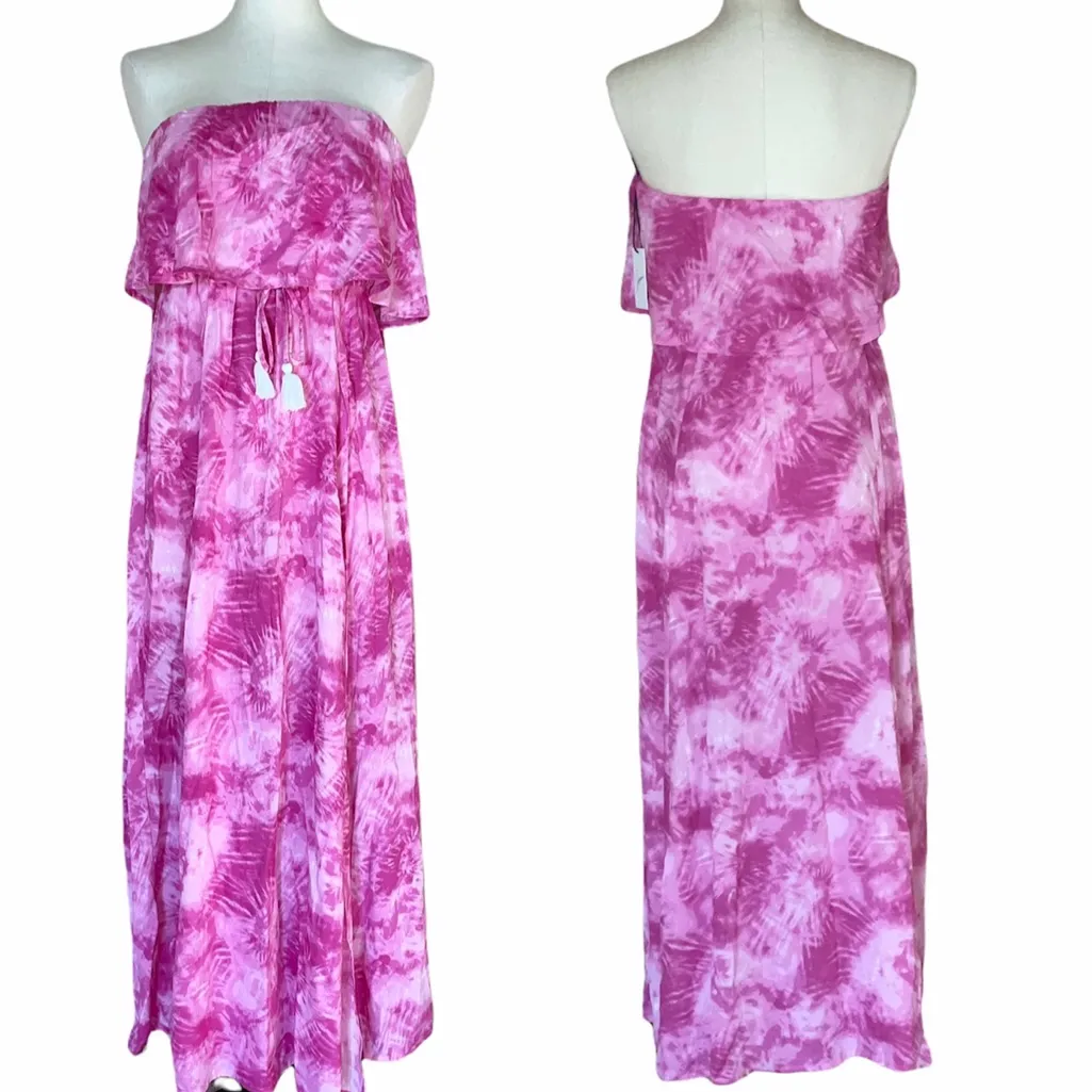NWT Japna Tie Dye Strapless Tassel Maxi Dress - Image 2